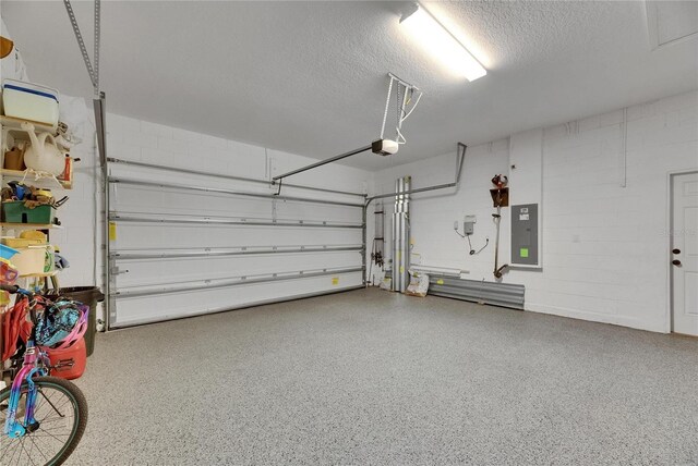 12957 Satin Lily Dr, Riverview, FL 33579 - garage featuring electric panel, concrete block wall, and a garage door opener