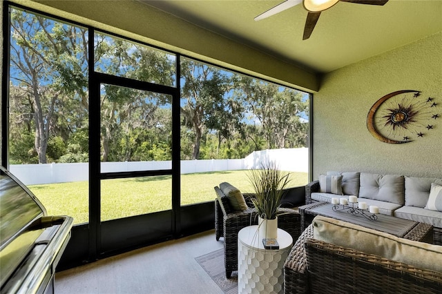 12957 Satin Lily Dr, Riverview, FL 33579 - sunroom with ceiling fan, outdoor lounge area, and plenty of natural light