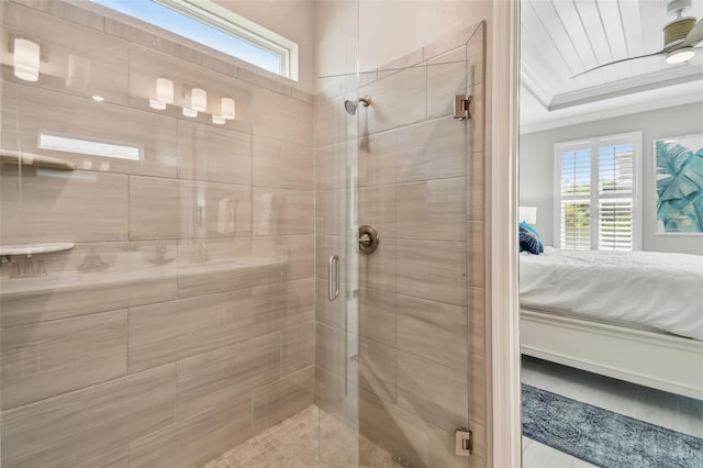 751 Cajeput Loop, Tarpon Springs, FL 34689 - full bathroom with ensuite bath, a shower stall, and crown molding