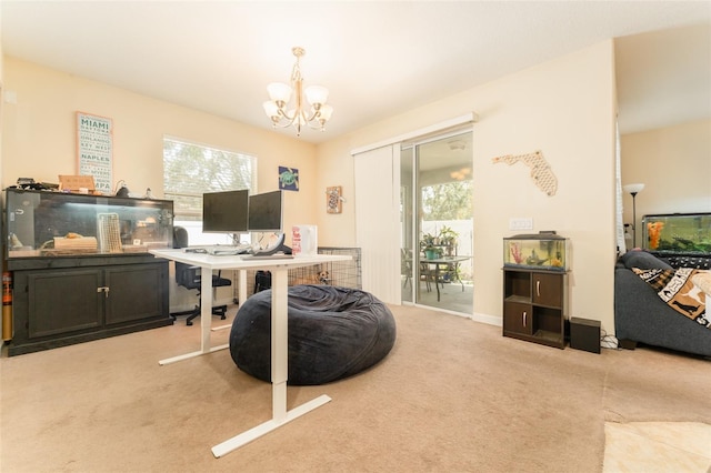13803 Chalk Hill Pl, Riverview, FL 33579 - office with carpet flooring and a chandelier