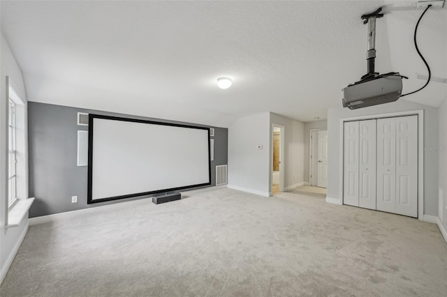 707 9th Ave SW, Ruskin, FL 33570 - carpeted cinema room with baseboards, vaulted ceiling, and a textured ceiling