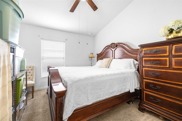 12136 Luftburrow Ln, Hudson, FL 34669 - bedroom with light carpet, ceiling fan, and vaulted ceiling