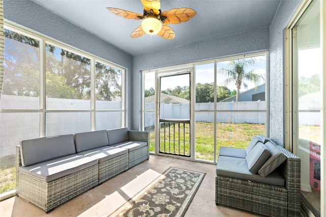 12136 Luftburrow Ln, Hudson, FL 34669 - sunroom with outdoor lounge area and a ceiling fan
