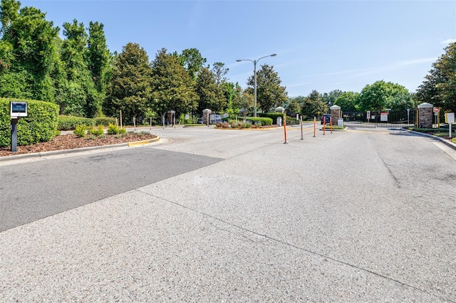 12136 Luftburrow Ln, Hudson, FL 34669 - view of asphalt street with street lighting, curbs, a gate, and a gated entry