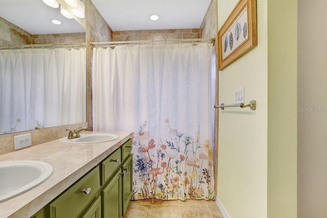 5525 Turtle Crossing Loop, Tampa, FL 33625 - full bath featuring double vanity, tile patterned floors, and a shower with shower curtain