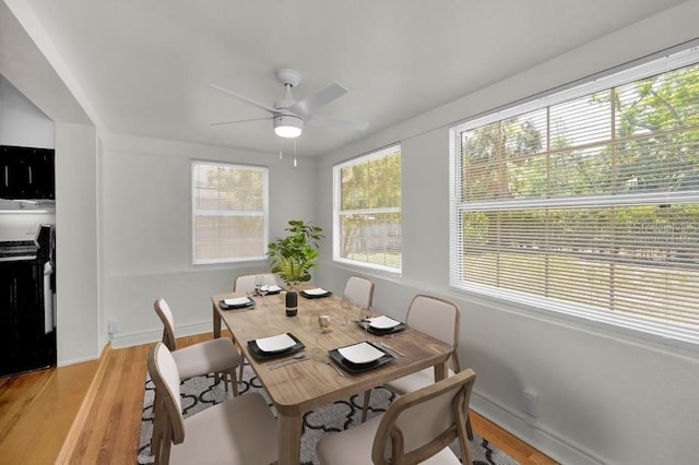 5642 9th Ave N, Saint Petersburg, FL 33710 - dining space with light wood-type flooring, a ceiling fan, and baseboards