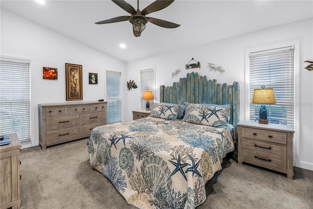 9611 107th Ave N, Largo, FL 33773 - bedroom with light colored carpet, lofted ceiling, baseboards, recessed lighting, and a ceiling fan