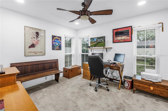 9611 107th Ave N, Largo, FL 33773 - home office with a ceiling fan, carpet floors, and recessed lighting
