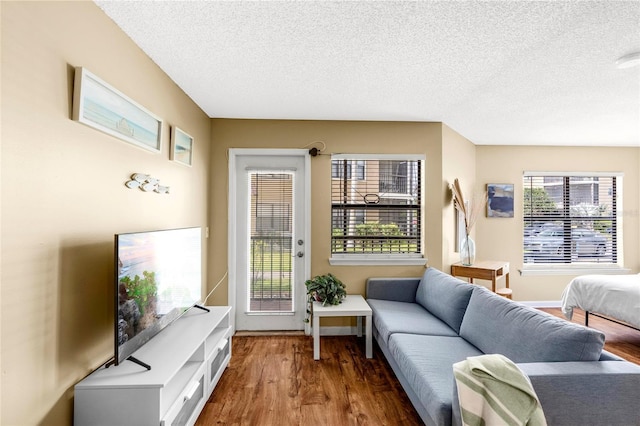 11901 4th St N Unit 5111, Saint Petersburg, FL 33716 - living area featuring wood finished floors, a textured ceiling, and baseboards
