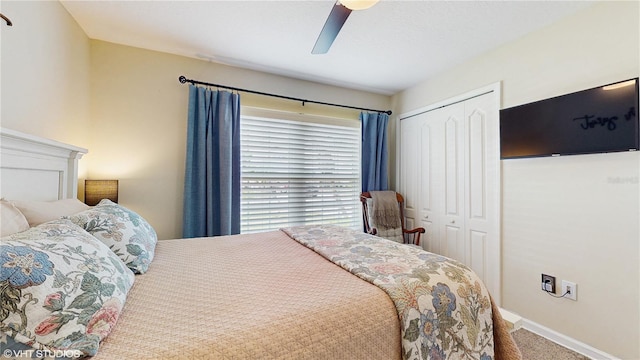 19635 Bellehurst Loop, Land O Lakes, FL 34638 - bedroom featuring a closet, carpet, a ceiling fan, and baseboards
