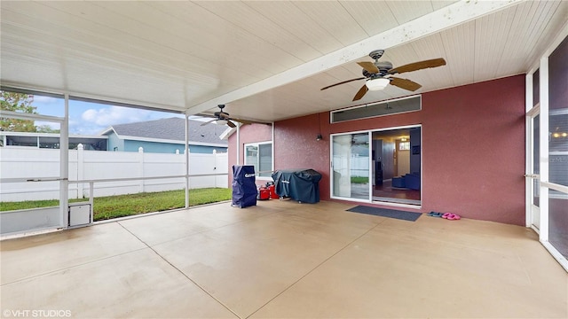 19635 Bellehurst Loop, Land O Lakes, FL 34638 - unfurnished sunroom with ceiling fan and beam ceiling