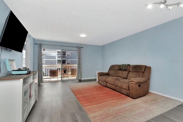 6817 Stones Throw Cir N Unit 17203, Saint Petersburg, FL 33710 - living area with wood finished floors, a textured ceiling, and baseboards