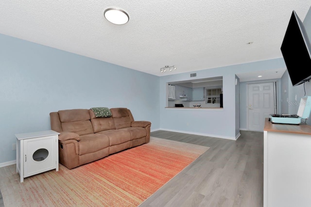 6817 Stones Throw Cir N Unit 17203, Saint Petersburg, FL 33710 - living room featuring light wood finished floors, a textured ceiling, and baseboards