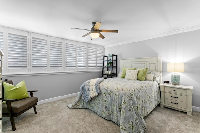 17920 Gulf Blvd Unit 1901, Redington Shores, FL 33708 - bedroom with carpet flooring, crown molding, baseboards, and a ceiling fan
