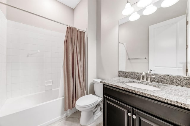 11726 Sunburst Marble Rd, Riverview, FL 33579 - bathroom with toilet, tile patterned floors, vanity, and shower / bathtub combination with curtain