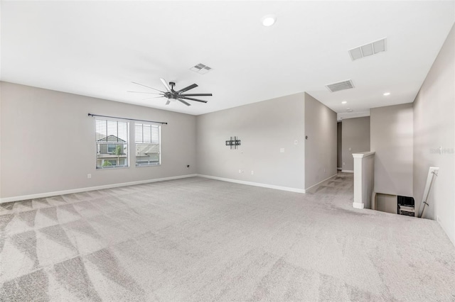 11726 Sunburst Marble Rd, Riverview, FL 33579 - empty room with light colored carpet, ceiling fan, baseboards, and recessed lighting