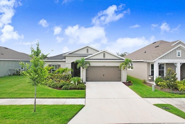 6097 Golden Nettle Dr, Apollo Beach, FL 33572 - single story home with a garage, driveway, a front lawn, and roof with shingles