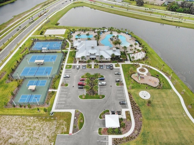 6097 Golden Nettle Dr, Apollo Beach, FL 33572 - aerial view of a pool and a large body of water