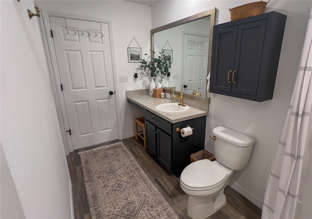 10123 Carp Hollow Rd, Sun City Center, FL 33573 - bathroom featuring wood finished floors, toilet, vanity, and baseboards