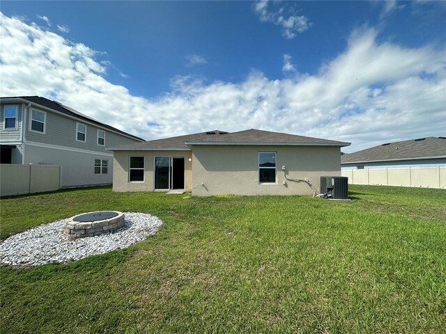 1509 Venice Ln, Davenport, FL 33896 - rear view of property with a fire pit, central air condition unit, and stucco siding