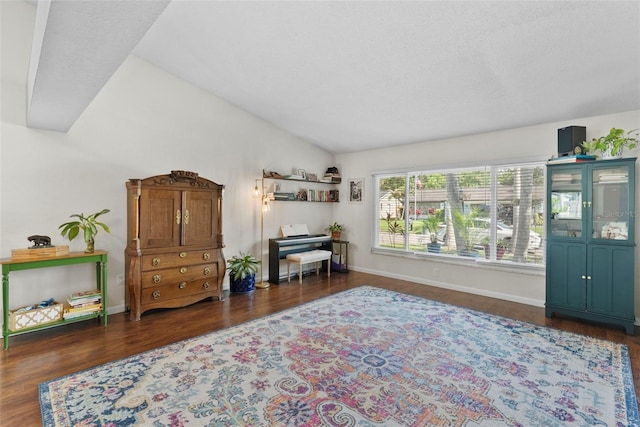 11927 Steppingstone Blvd, Tampa, FL 33635 - sitting room featuring wood finished floors, lofted ceiling, and baseboards