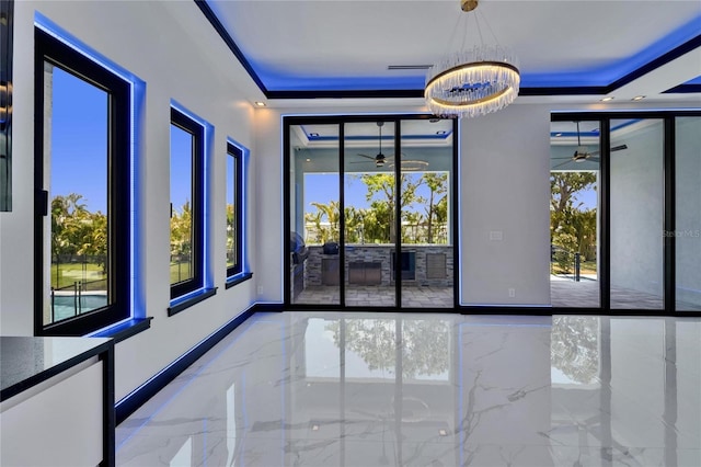 6530 Simone Shores Cir, Apollo Beach, FL 33572 - unfurnished sunroom with marble tiled flooring and a tray ceiling