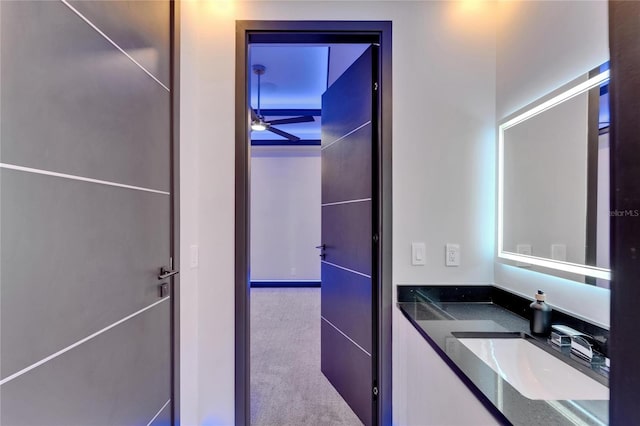 6530 Simone Shores Cir, Apollo Beach, FL 33572 - bathroom with ceiling fan and vanity