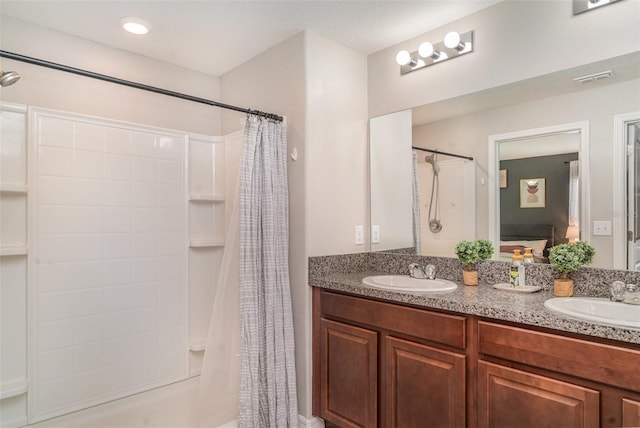 10104 Carloway Hills Dr, Wimauma, FL 33598 - full bath featuring curtained shower and double vanity