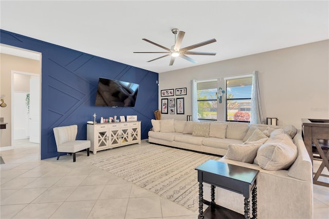 11612 Sunburst Marble Rd, Riverview, FL 33579 - living room with ceiling fan and light tile patterned floors
