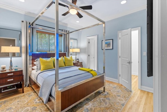 213 N Hesperides St, Tampa, FL 33609 - bedroom with wood finished floors, ornamental molding, recessed lighting, and baseboards