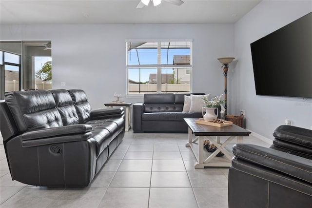 12653 Palapa Loop, Spring Hill, FL 34610 - living room with ceiling fan and light tile patterned flooring