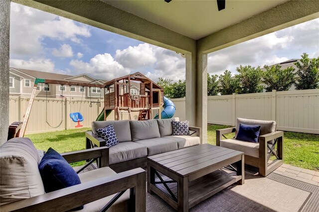 2456 Arbor Wind Dr, Lutz, FL 33558 - view of patio / terrace with a playground, outdoor lounge area, and ceiling fan