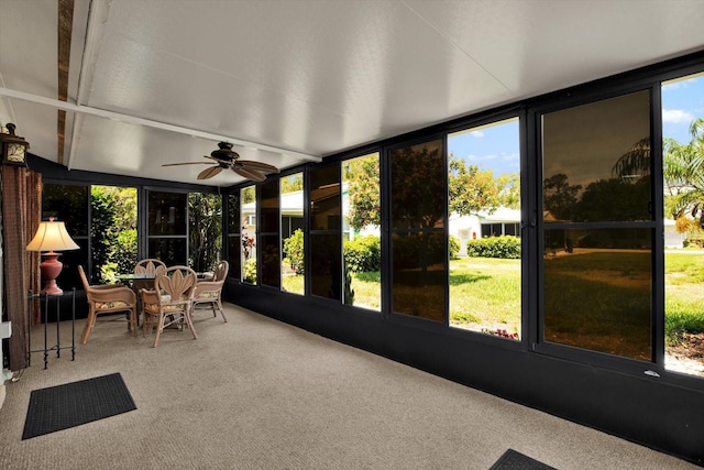 3229 40th Ln S Unit C, Saint Petersburg, FL 33711 - sunroom featuring carpet flooring, a ceiling fan, and outdoor dining space
