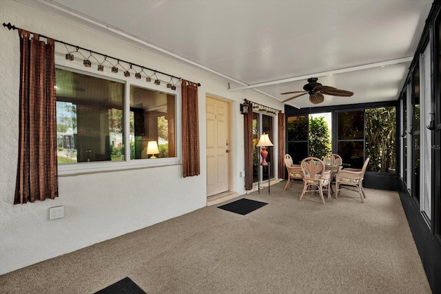 3229 40th Ln S Unit C, Saint Petersburg, FL 33711 - sunroom / solarium featuring carpet flooring, a ceiling fan, and outdoor dining area