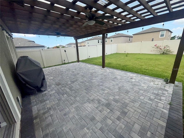 9520 Lemon Drop Loop, Sun City Center, FL 33573 - view of patio / terrace with a pergola and a ceiling fan