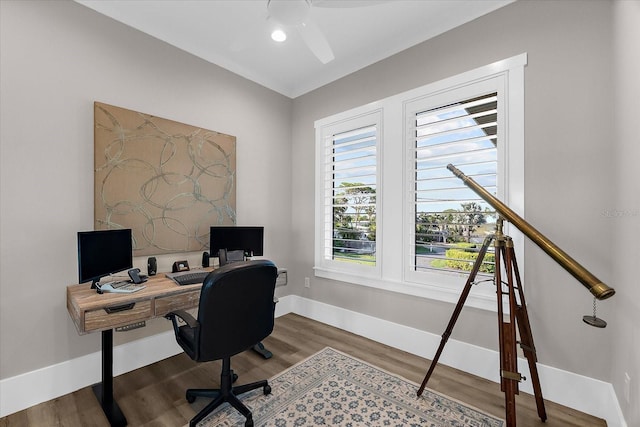 110 Carlyle Dr, Palm Harbor, FL 34683 - office space with ceiling fan and wood finished floors