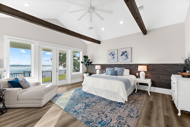 110 Carlyle Dr, Palm Harbor, FL 34683 - bedroom with access to outside, wood finished floors, recessed lighting, and ceiling fan