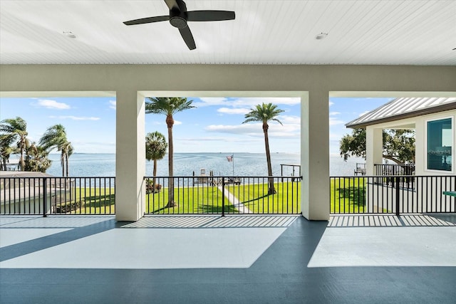 110 Carlyle Dr, Palm Harbor, FL 34683 - view of patio featuring a water view and a ceiling fan