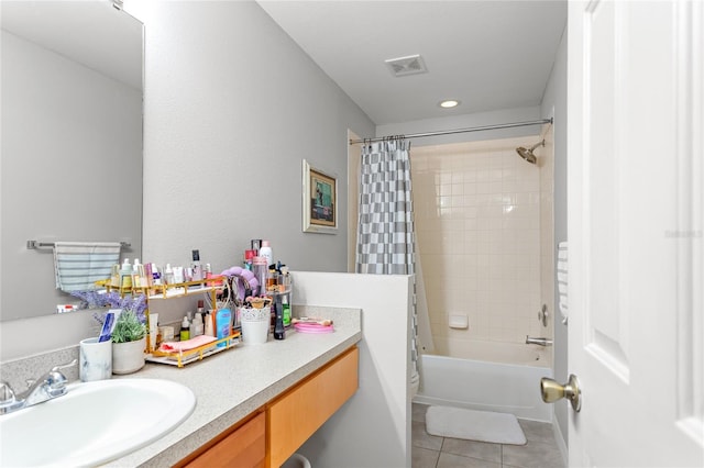 8415 Edgewater Place Blvd, Tampa, FL 33615 - full bathroom with vanity, tile patterned floors, shower / bathtub combination with curtain, and recessed lighting