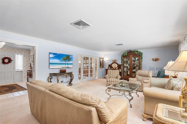 2110 Reaney Rd, Lakeland, FL 33803 - living area featuring light colored carpet and ornamental molding
