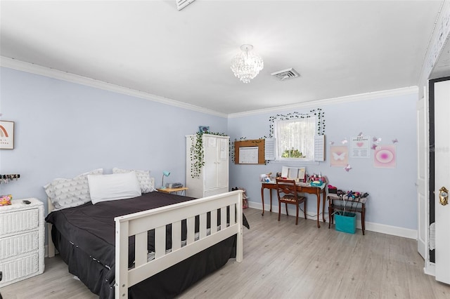 2110 Reaney Rd, Lakeland, FL 33803 - bedroom with ornamental molding, wood finished floors, and a chandelier