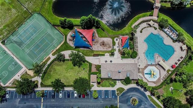 11728 Crest Creek Dr, Riverview, FL 33569 - aerial view of property and surrounding area with a pool and a large body of water