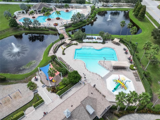 11728 Crest Creek Dr, Riverview, FL 33569 - bird's eye view of a pool and a nearby body of water