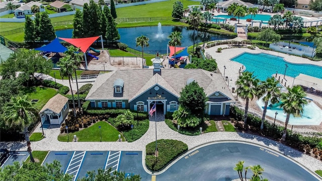 11728 Crest Creek Dr, Riverview, FL 33569 - aerial view of a pool area and a nearby body of water