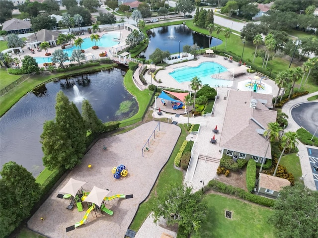 11728 Crest Creek Dr, Riverview, FL 33569 - aerial view of property and surrounding area with a pool and a large body of water