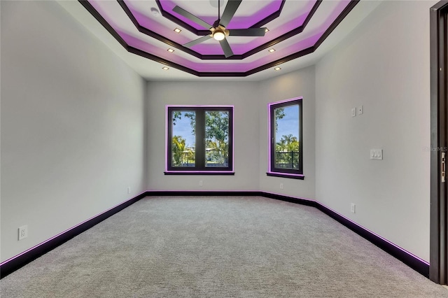6532 Simone Shores Cir, Apollo Beach, FL 33572 - spare room featuring carpet floors, a raised ceiling, baseboards, and a ceiling fan