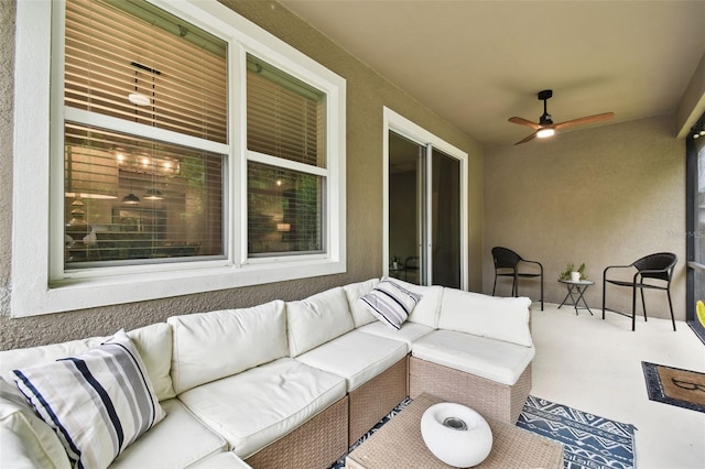 32825 Sand Creek Dr, Wesley Chapel, FL 33543 - view of patio / terrace with an outdoor hangout area and a ceiling fan