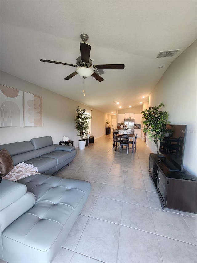 16725 Delia St, Wimauma, FL 33598 - living area featuring light tile patterned floors, a ceiling fan, and recessed lighting