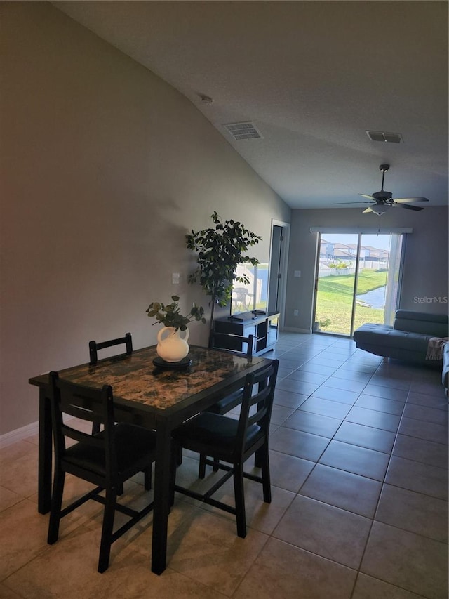 16725 Delia St, Wimauma, FL 33598 - tiled dining room with lofted ceiling and ceiling fan