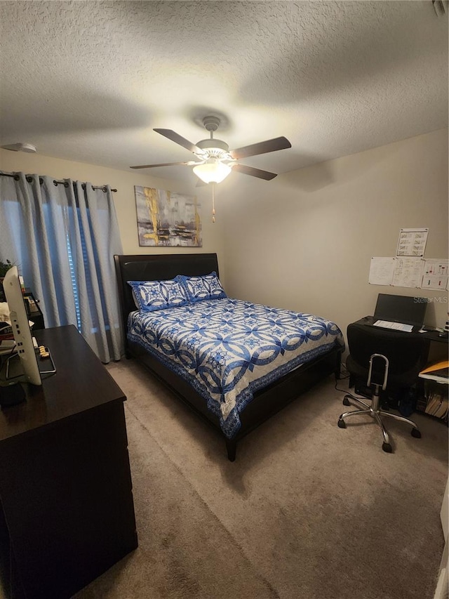 16725 Delia St, Wimauma, FL 33598 - bedroom featuring carpet, a textured ceiling, a ceiling fan, and an office area